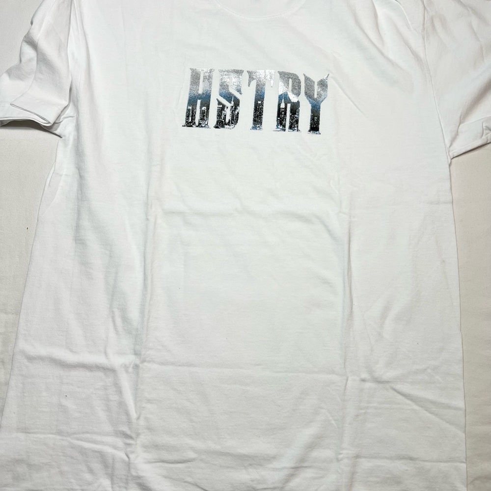 HSTRY white cotton t-shirt metalic graphics size M & 2XL